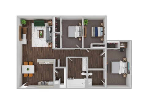 Floor plan for 3 beds, 1.5 baths, 923 sqft